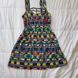 Self Esteem Multicolor Strappy Geometric Mini Dress